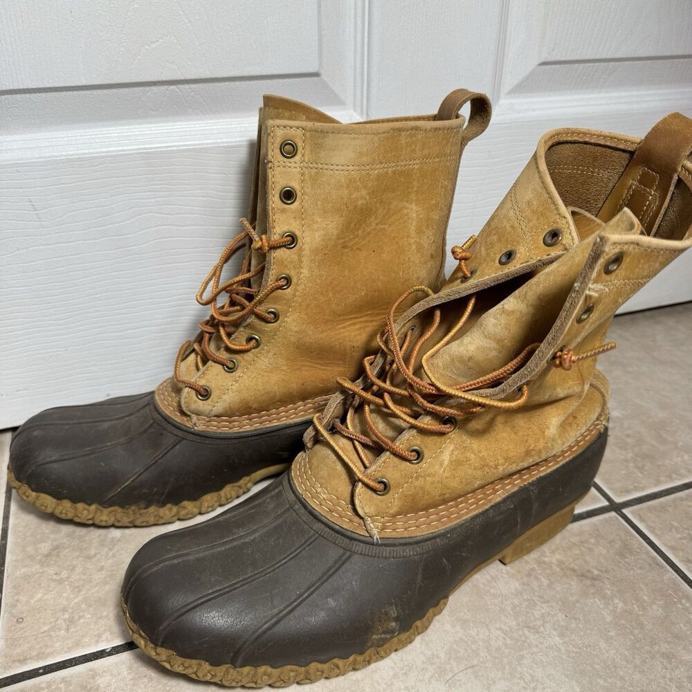 LL Bean Boots Duck Boots Mens 11 M Tan Hiking Leather Waterproof Made in USA
